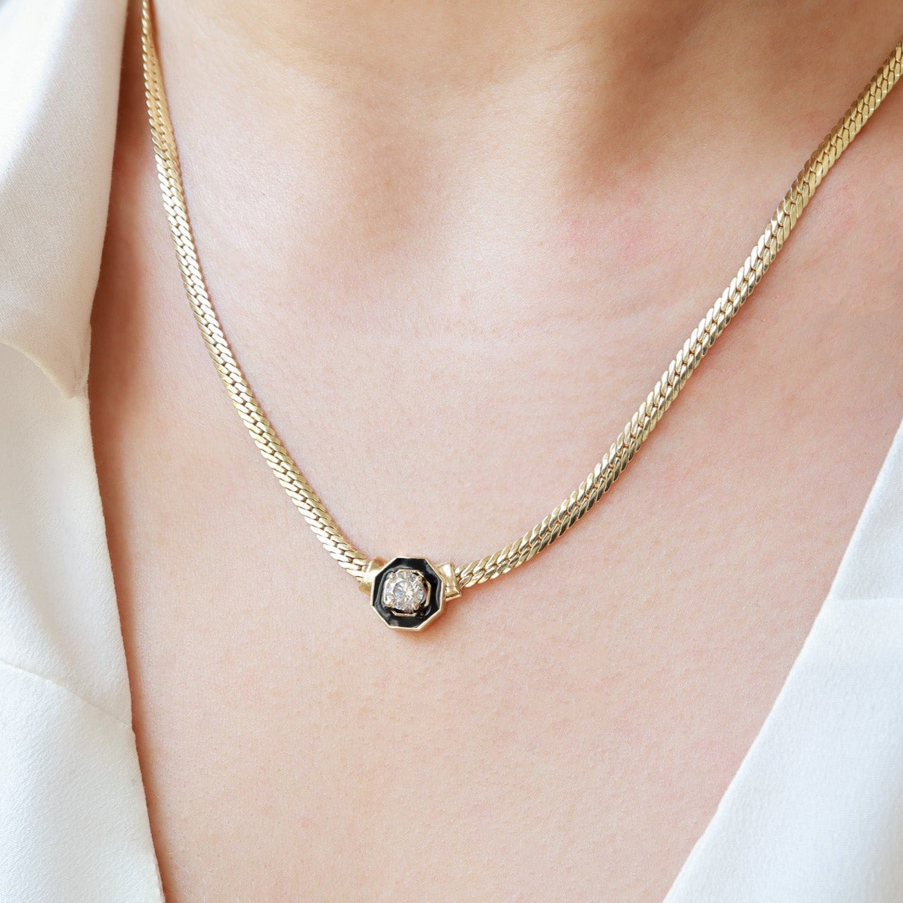 0,50ct Balık Sırtı Zincirli Mineli Kolye