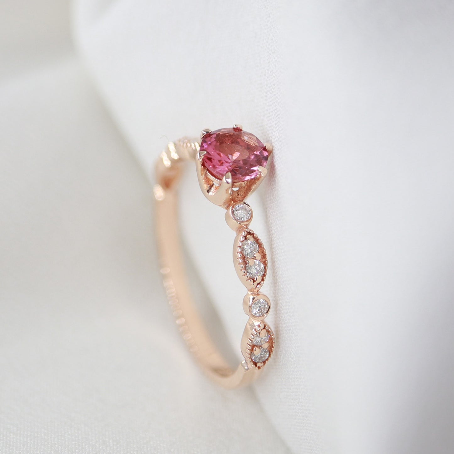 Pembe Turmalin & Pırlanta Vintage Yüzük