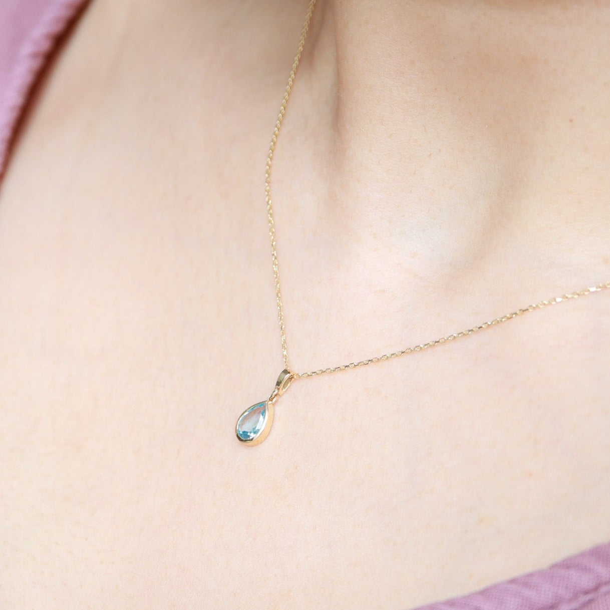 Doğum Ayı Taşı Akuamarin Damla Kolye (Mart)