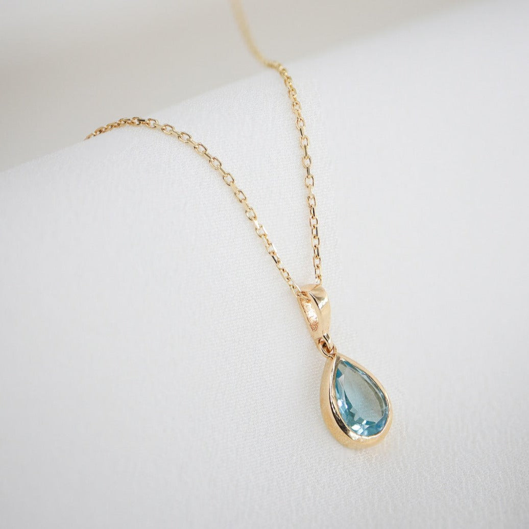 Doğum Ayı Taşı Akuamarin Damla Kolye (Mart)