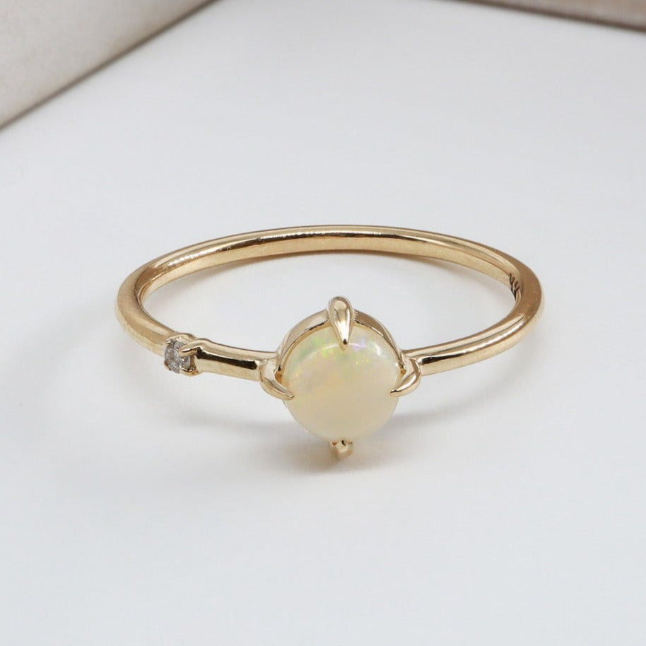 Kapşon Kesim Opal Taş & Pırlanta Vintage Yüzük