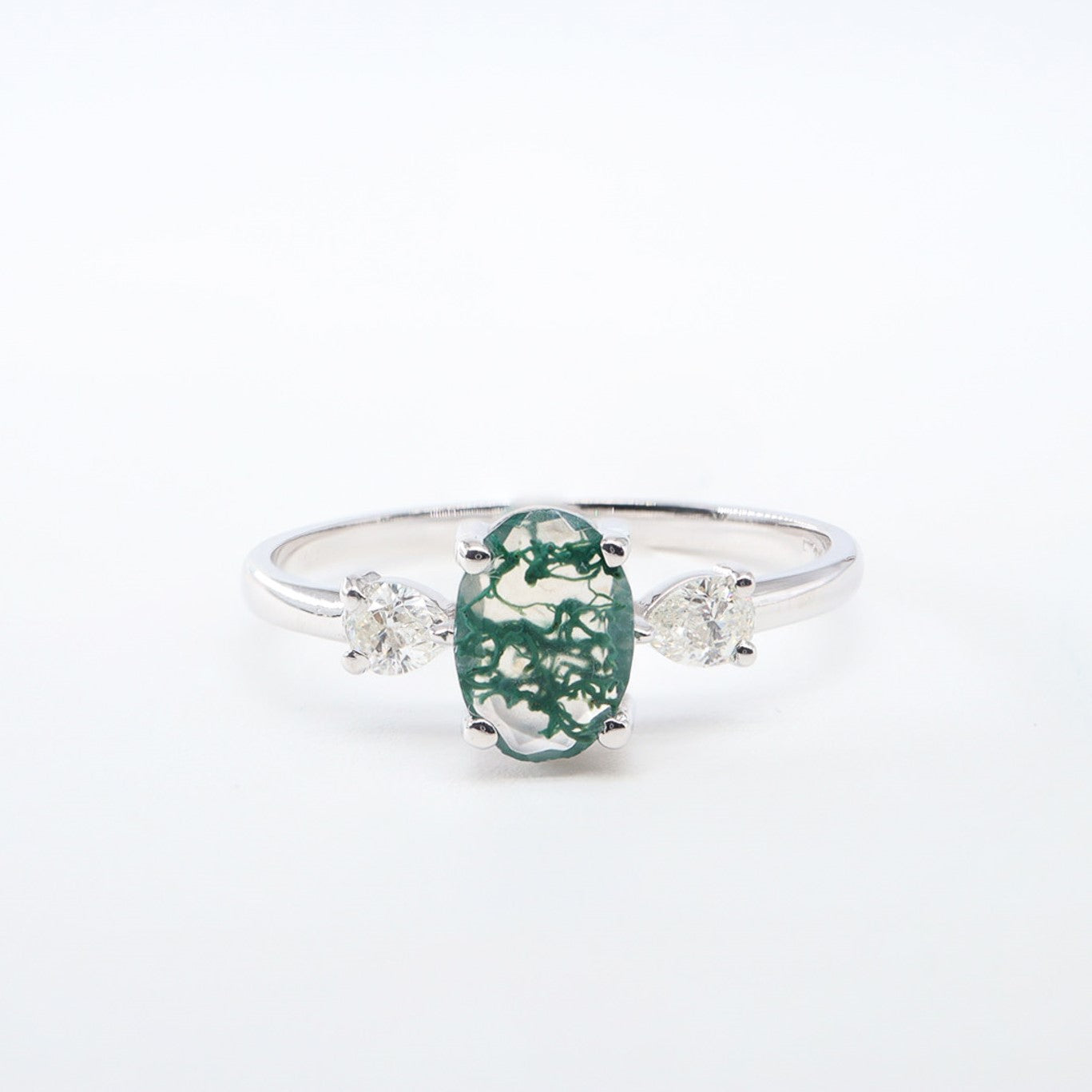 Oval Kesim Moss Agate & Pırlanta Yüzük