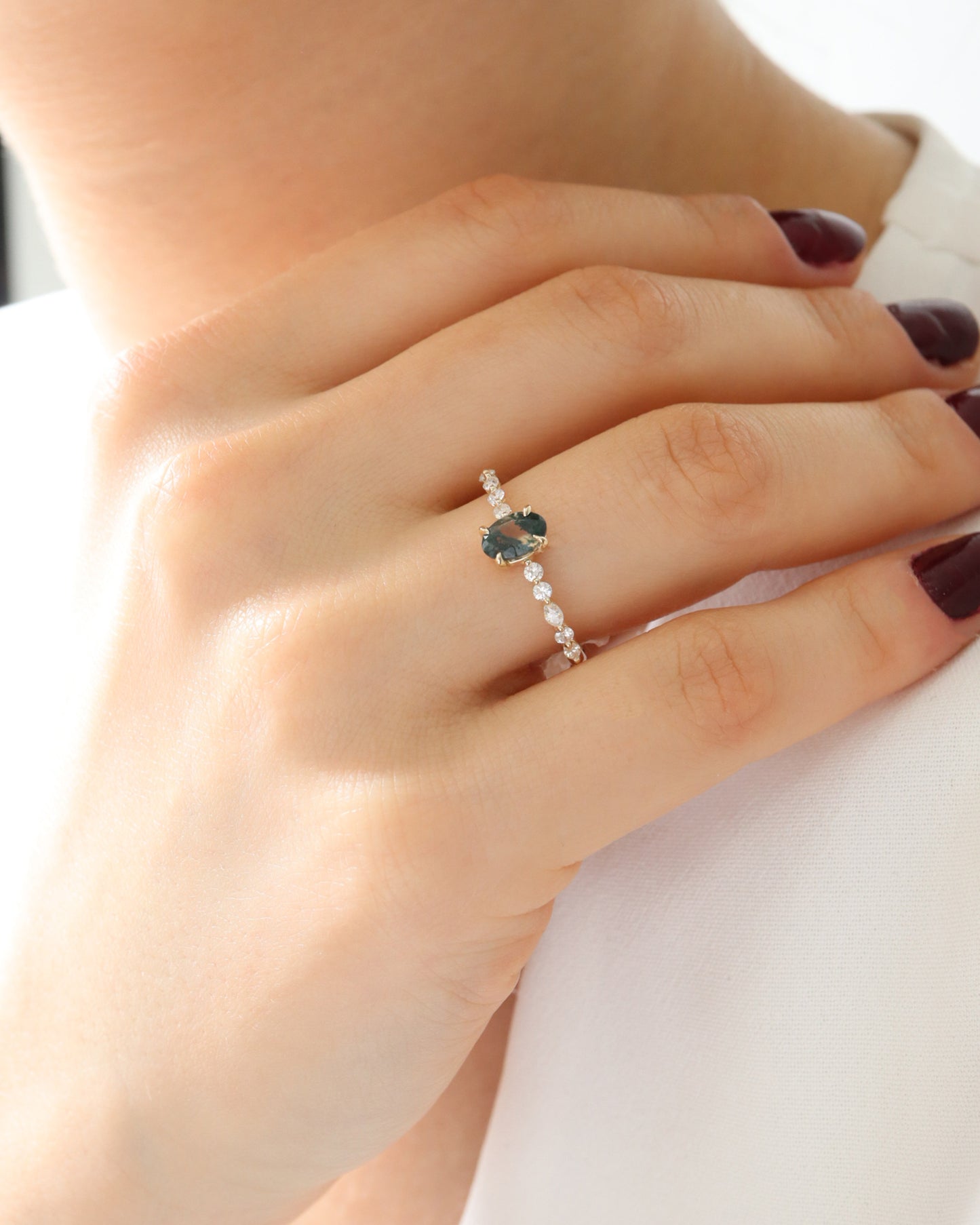 Oval Kesim Moss Agate & Pırlanta Yüzük