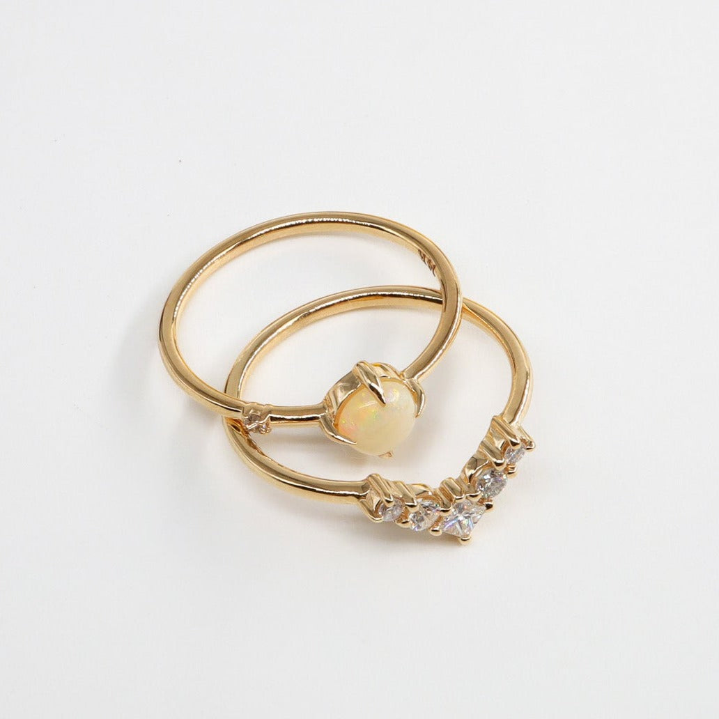 Kapşon Kesim Opal Taş & Pırlanta Vintage Yüzük