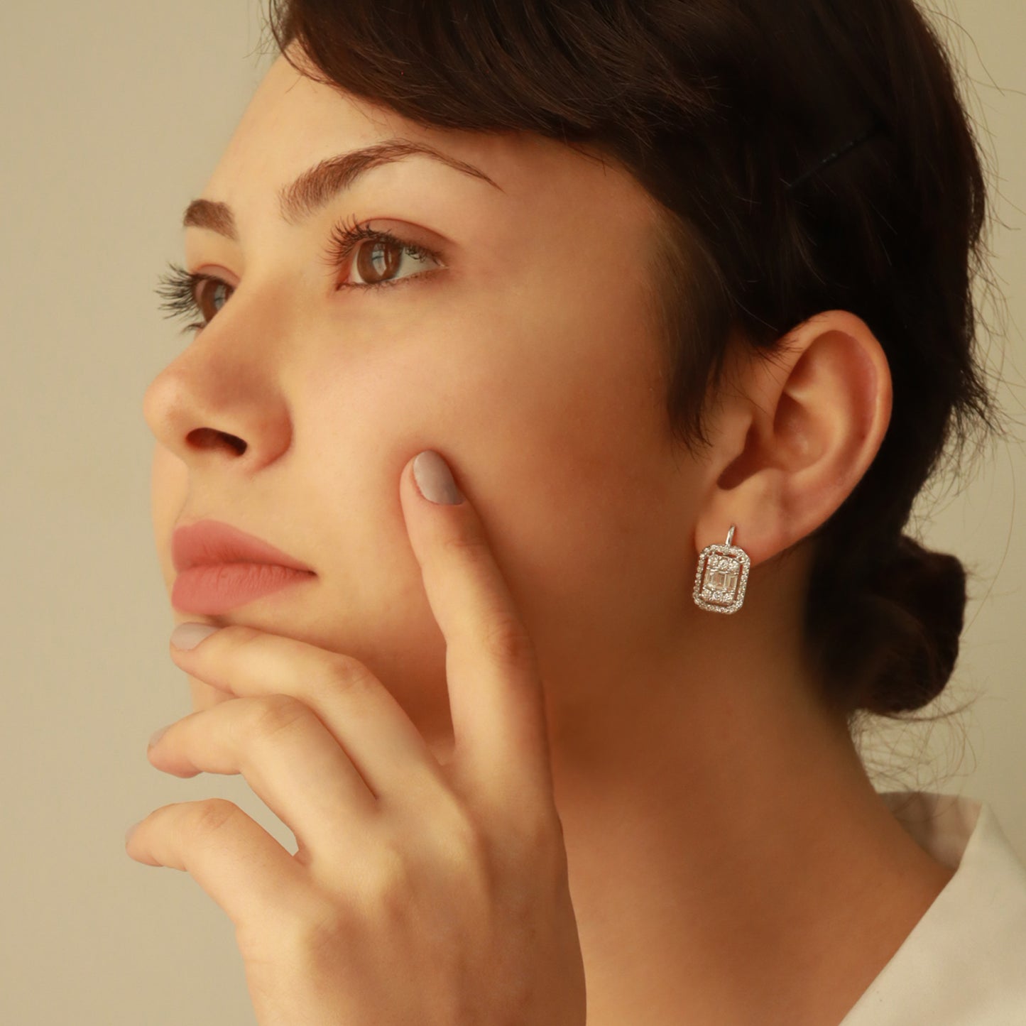 0,90ct Pırlanta Baget Küpe