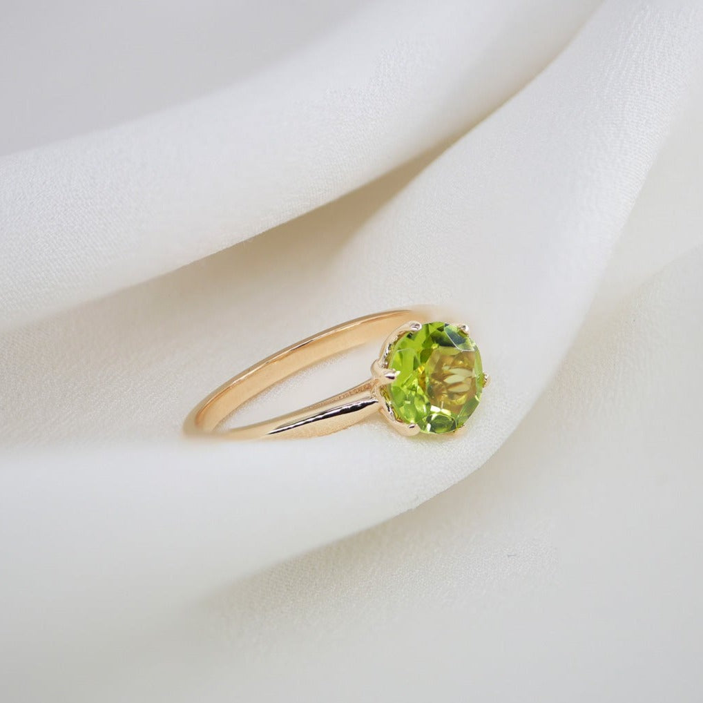 Yuvarlak Peridot Taşlı Tektaş