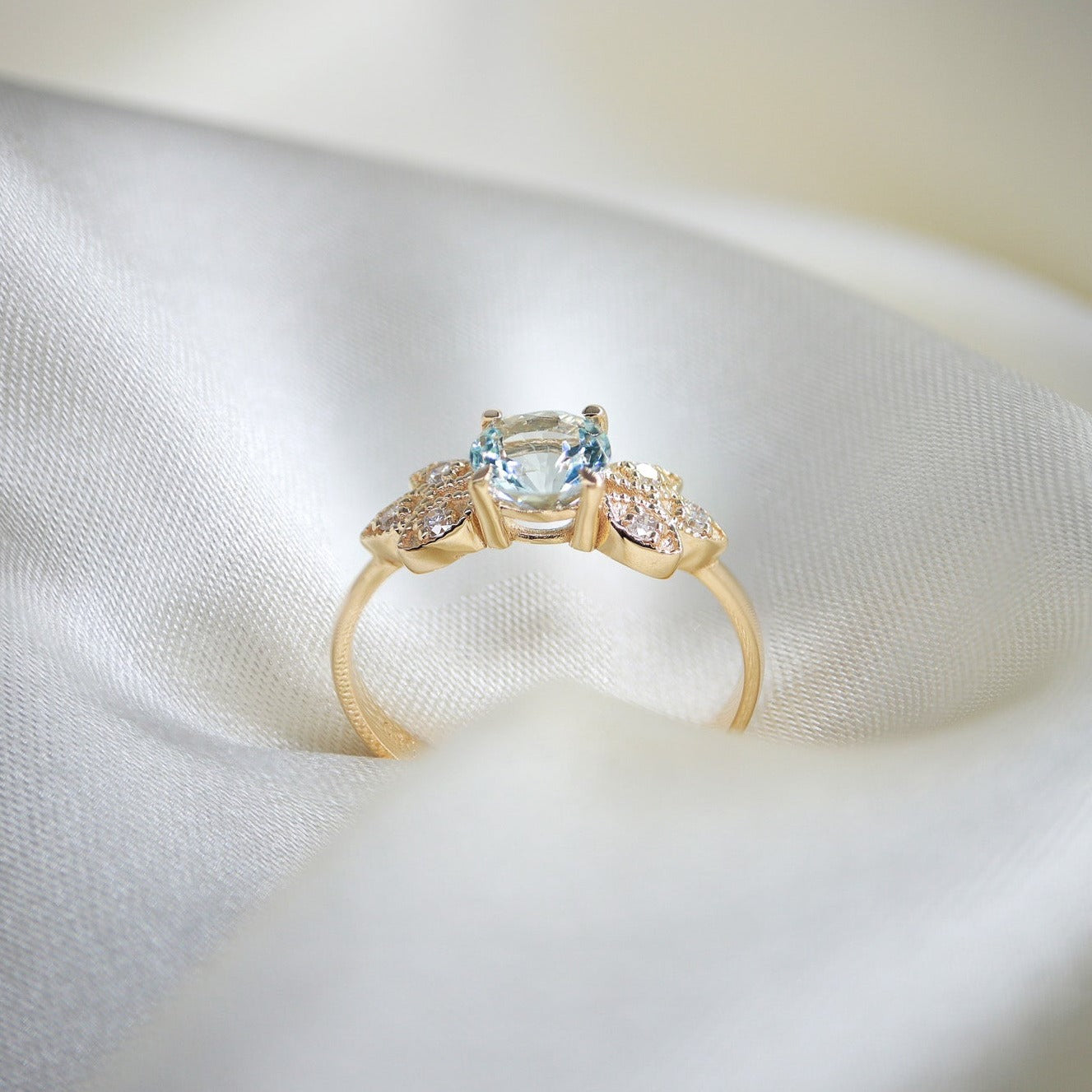 Vintage Akuamarin & Pırlanta Yüzük