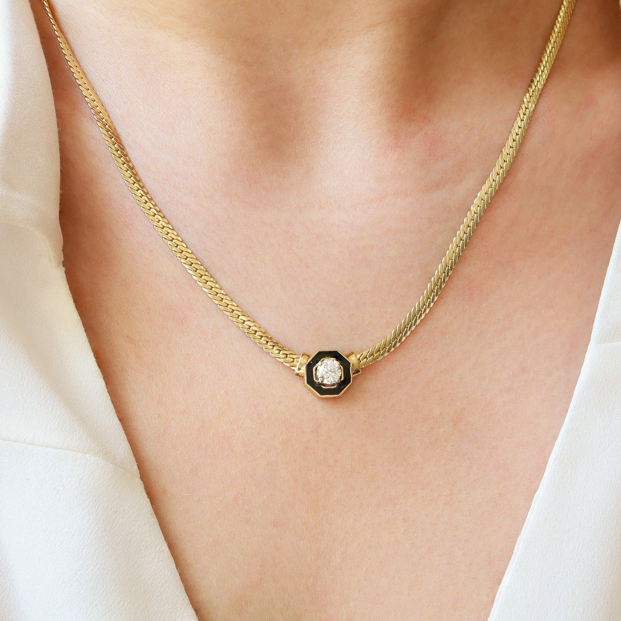 0,50ct Balık Sırtı Zincirli Mineli Kolye