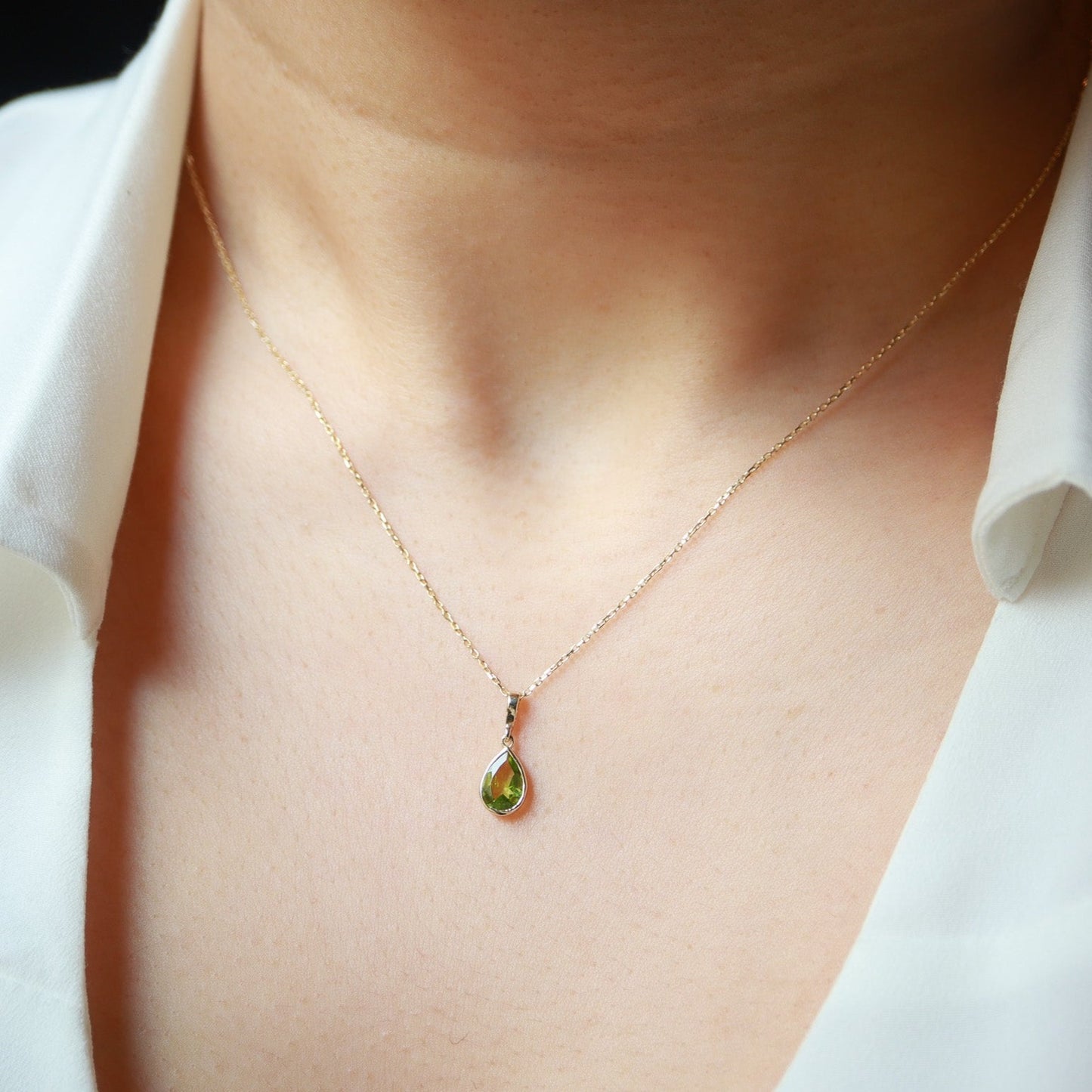 Doğum Ayı Taşı Peridot Damla Kolye (Ağustos)