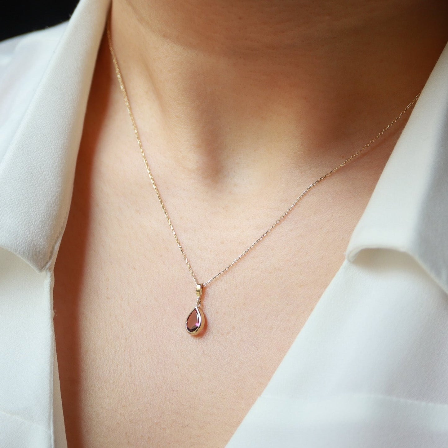 Doğum Ayı Taşı Turmalin Damla Kolye (Ekim)