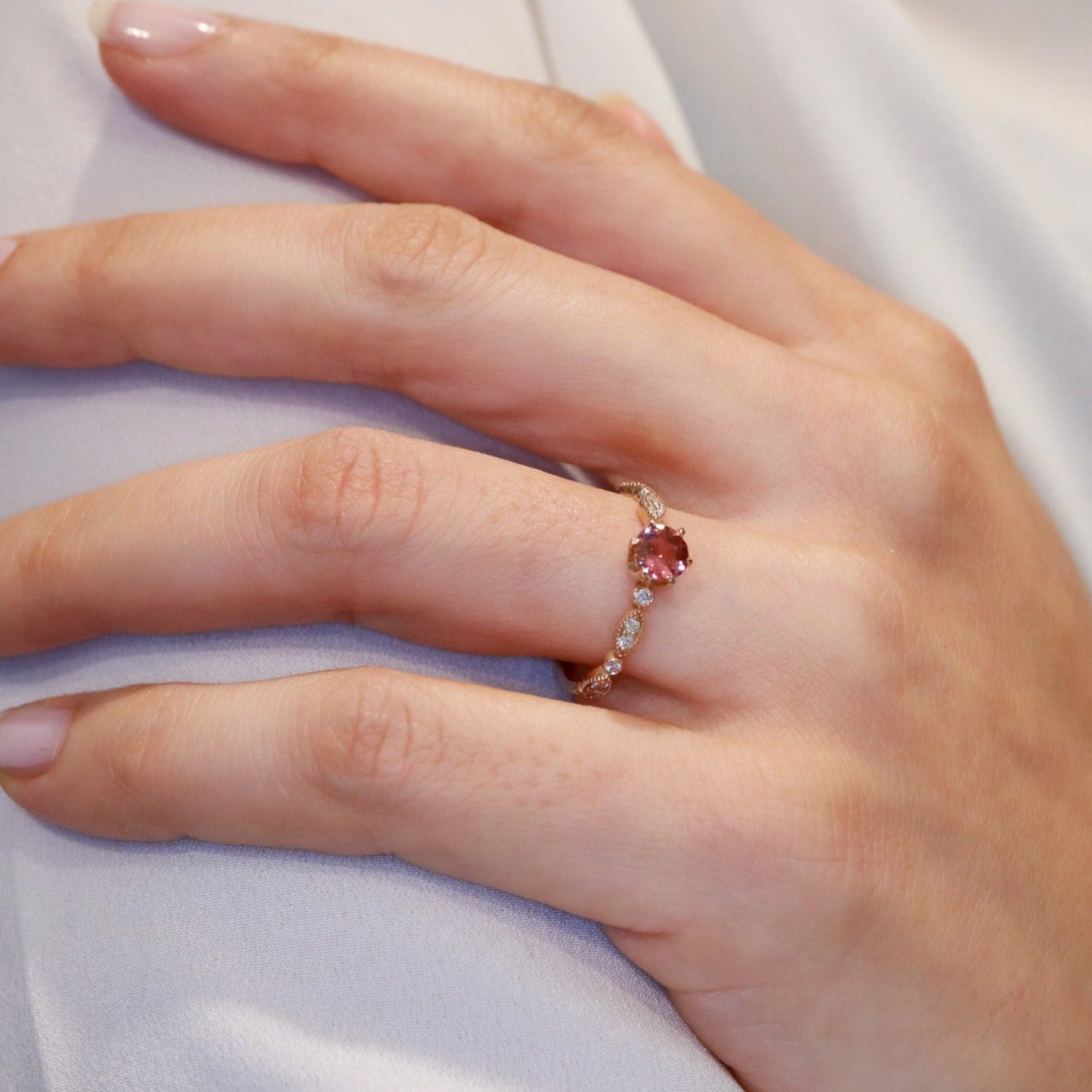 Pembe Turmalin & Pırlanta Vintage Yüzük