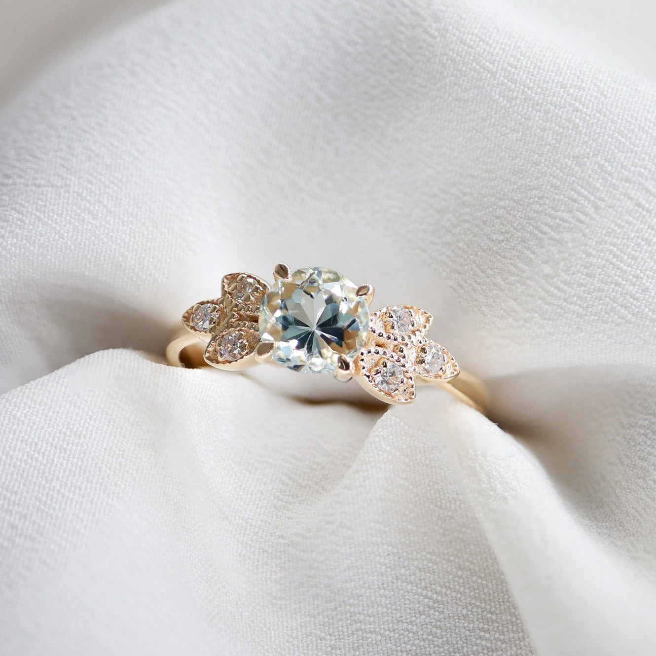 Vintage Akuamarin & Pırlanta Yüzük