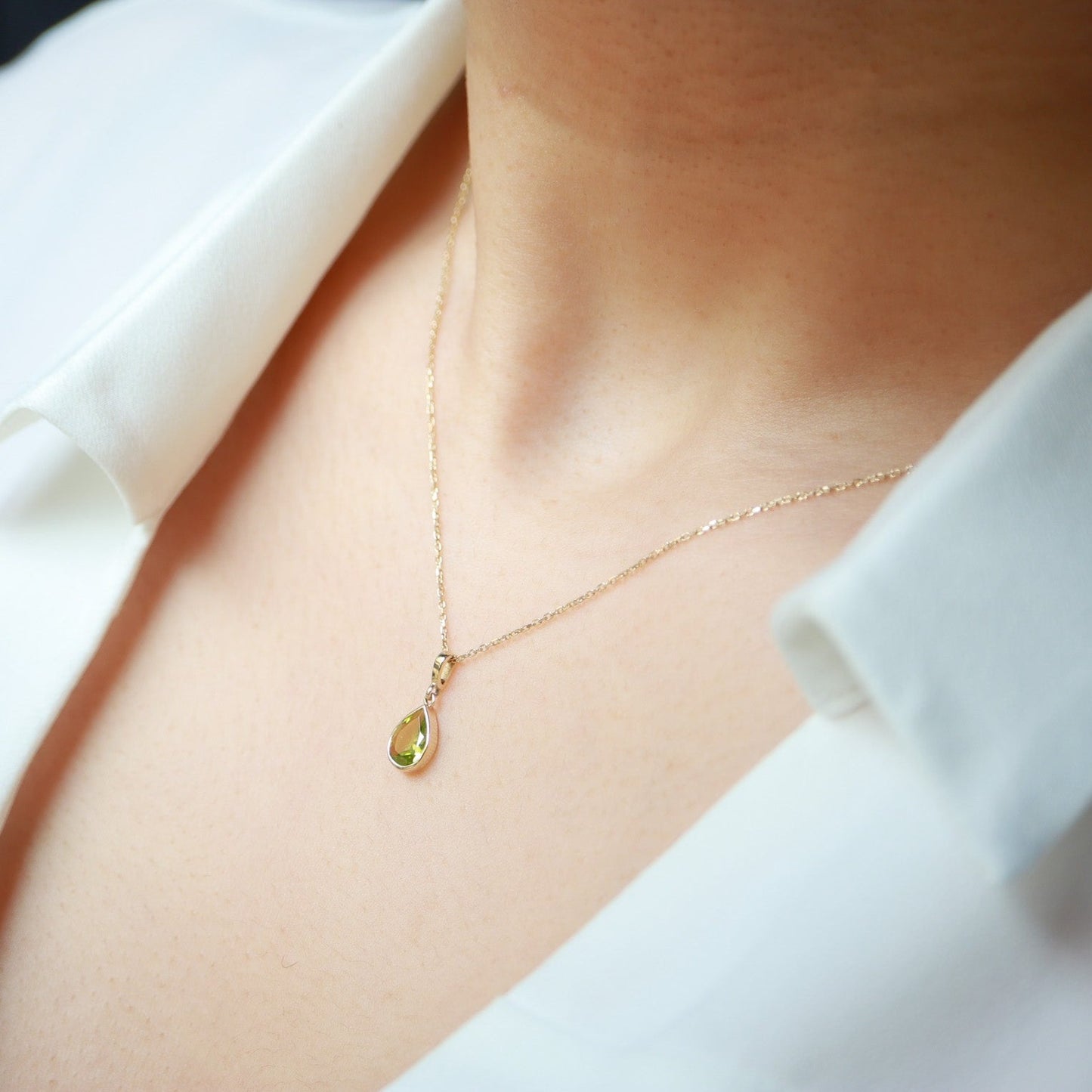 Doğum Ayı Taşı Peridot Damla Kolye (Ağustos)