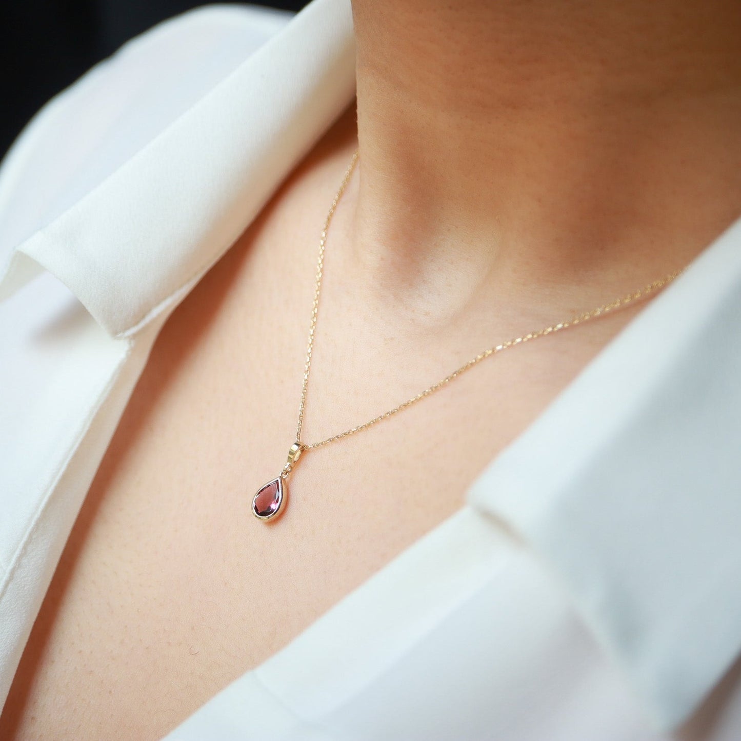 Doğum Ayı Taşı Turmalin Damla Kolye (Ekim)