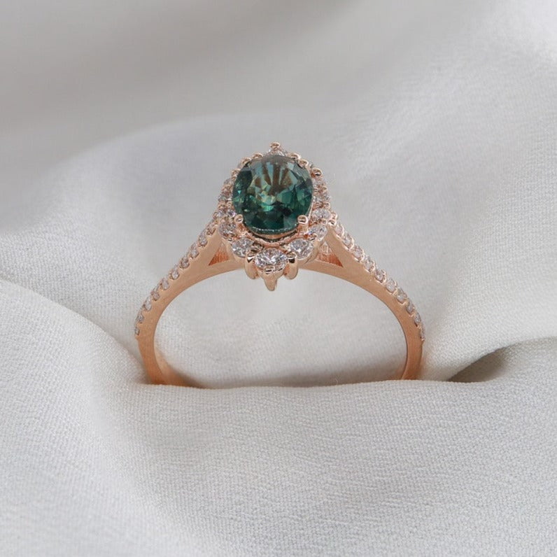 Oval Safir & Pırlanta Vintage Yüzük