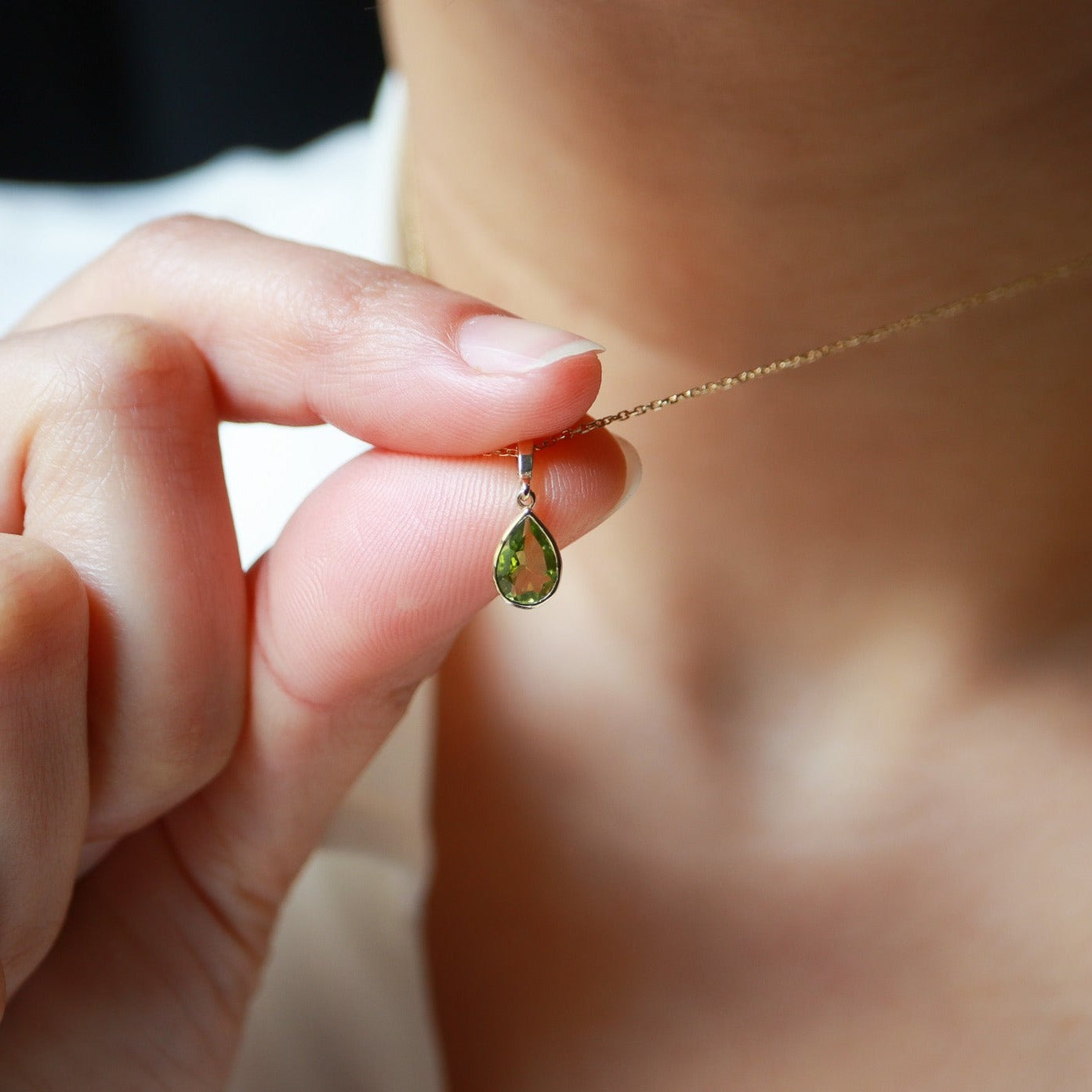 Doğum Ayı Taşı Peridot Damla Kolye (Ağustos)