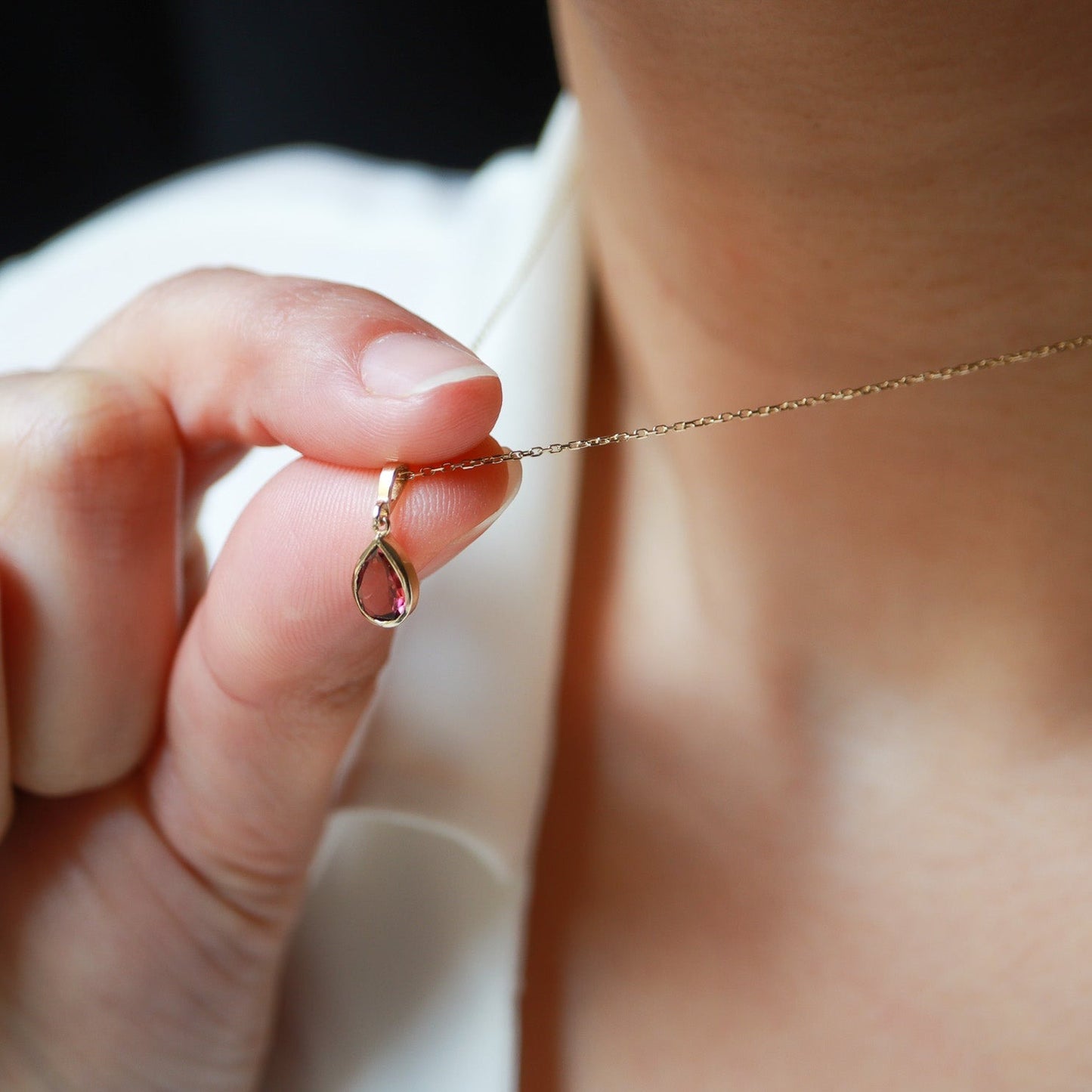 Doğum Ayı Taşı Turmalin Damla Kolye (Ekim)