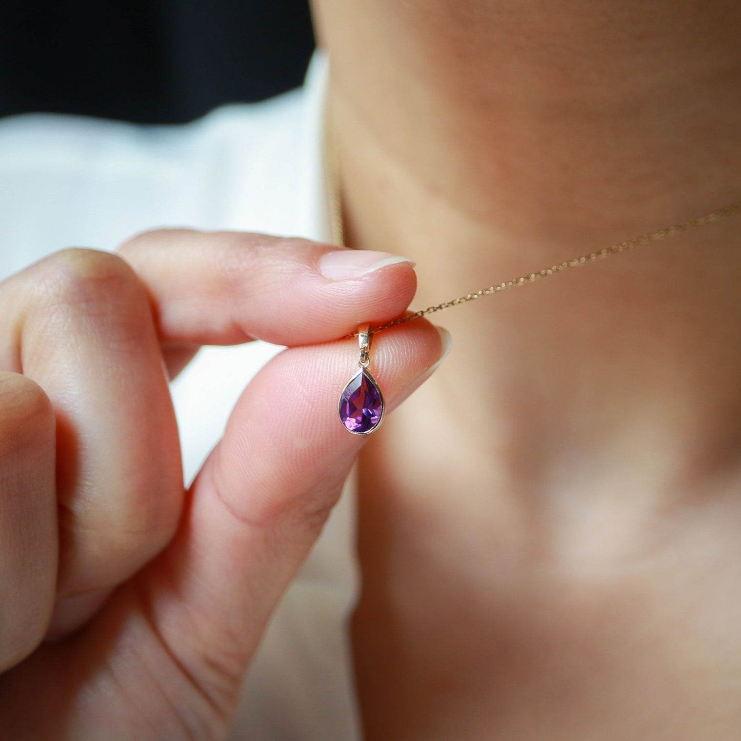 Doğum Ayı Taşı Ametist Damla Kolye (Şubat)