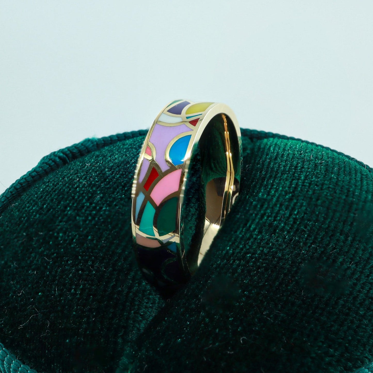 Renkli Mineli Alyans Yüzük