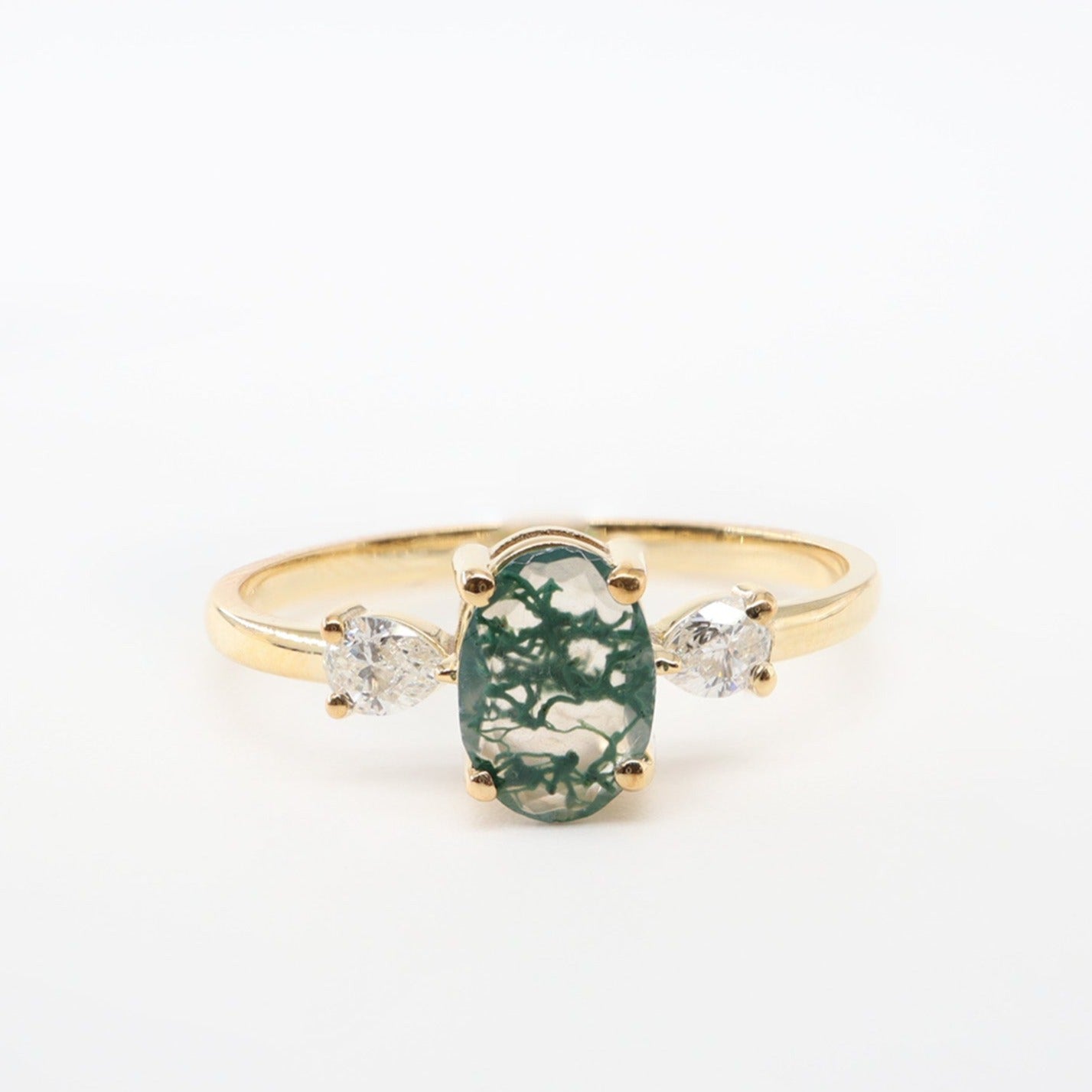 Oval Kesim Moss Agate & Pırlanta Yüzük