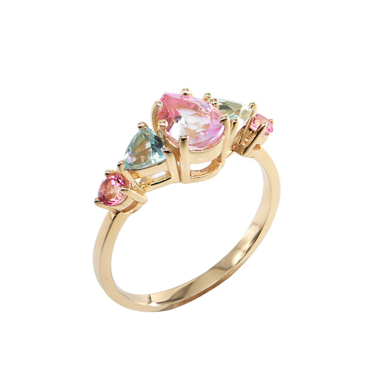 Renkli Doğal Topaz Taşlı Vintage Yüzük