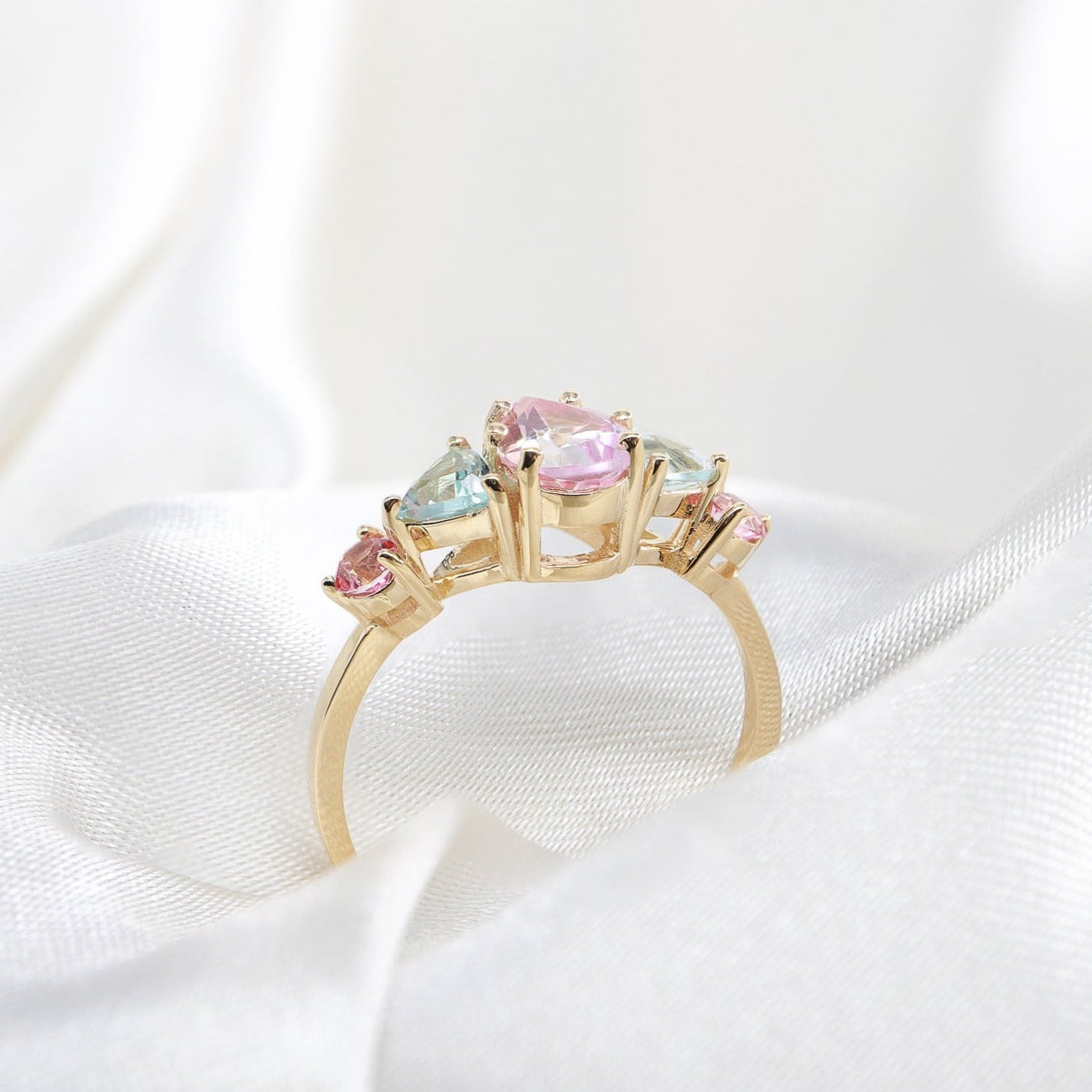 Renkli Doğal Topaz Taşlı Vintage Yüzük