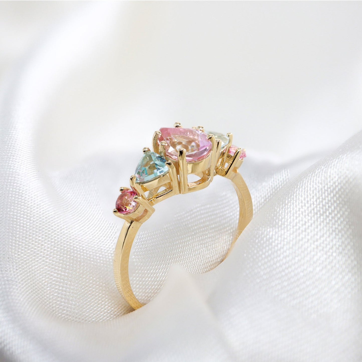 Renkli Doğal Topaz Taşlı Vintage Yüzük