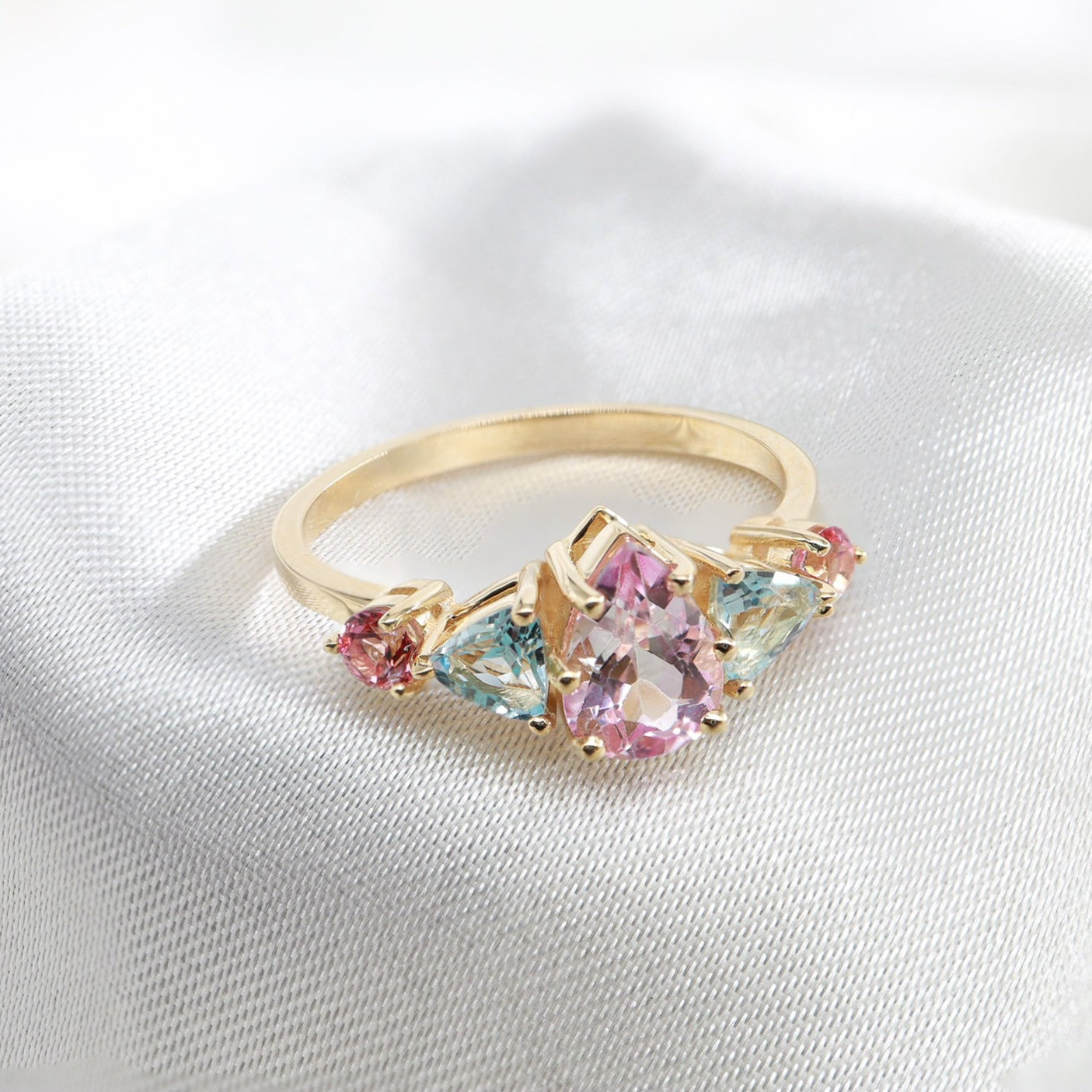 Renkli Doğal Topaz Taşlı Vintage Yüzük