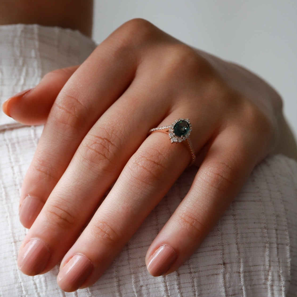 Oval Safir & Pırlanta Vintage Yüzük