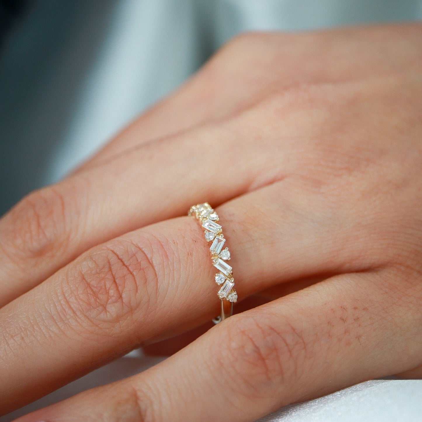 Vintage Baget Pırlanta Yarım Tur Yüzük