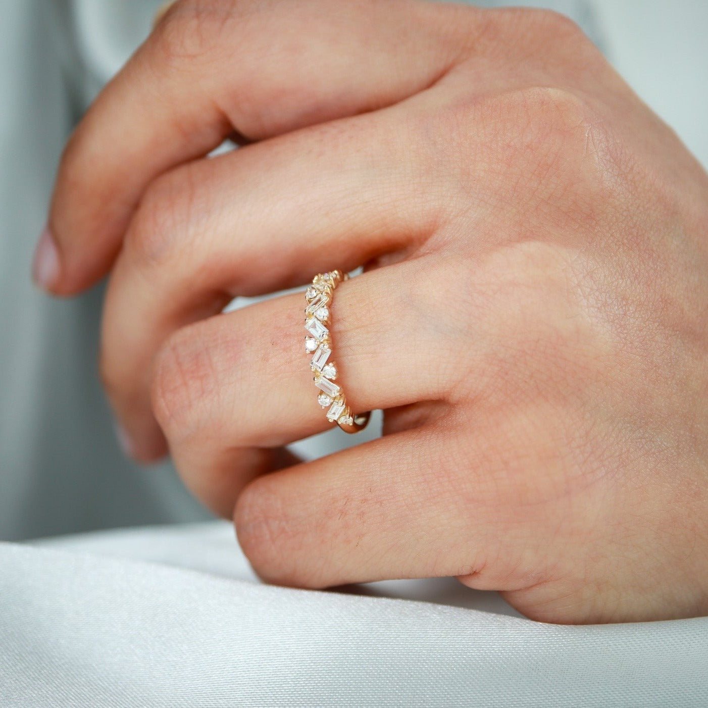 Vintage Baget Pırlanta Yarım Tur Yüzük