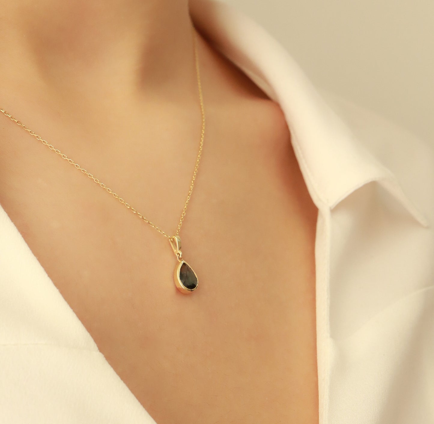 Doğum Ayı Taşı Safir Damla Kolye (Eylül)