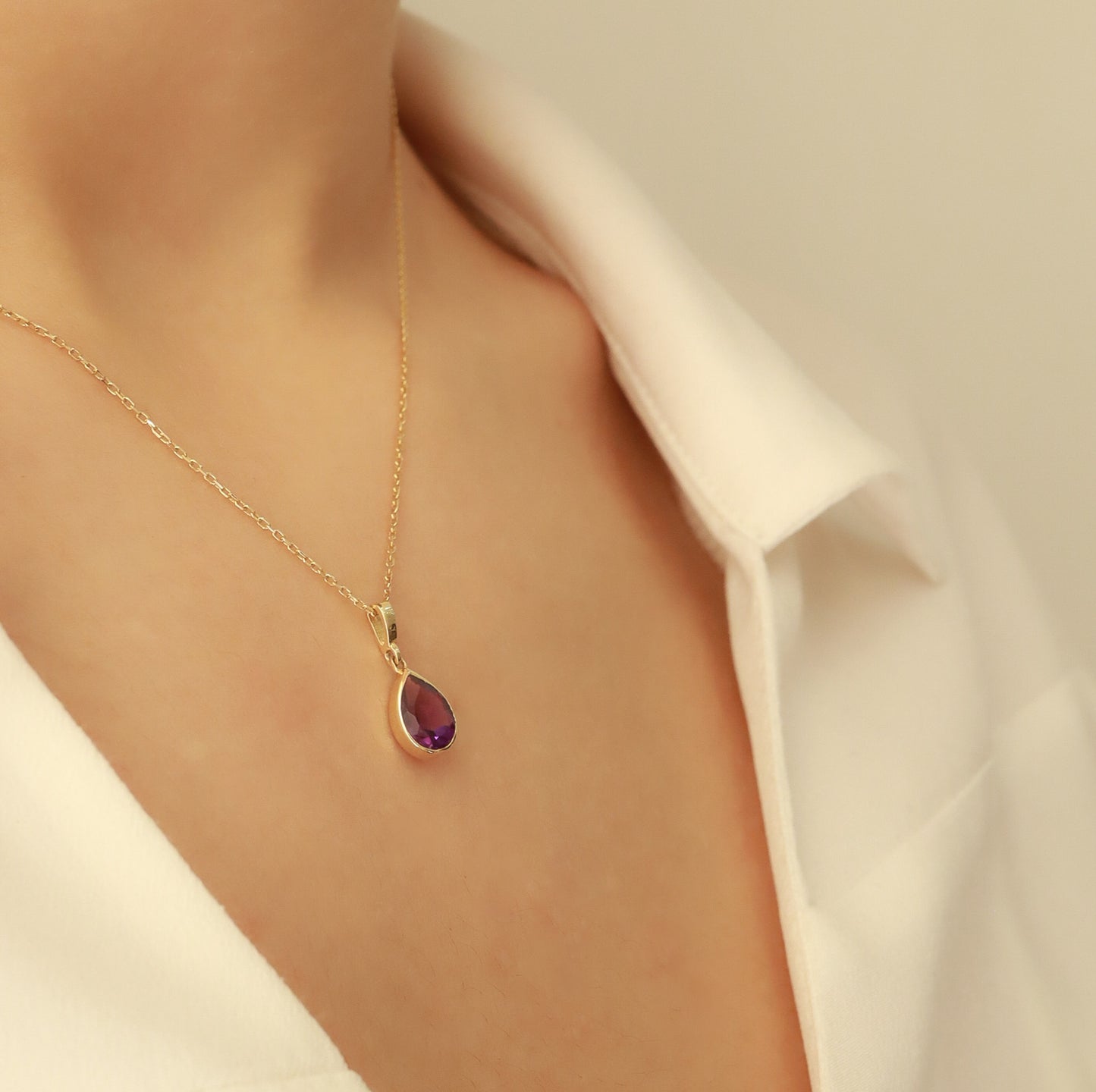 Doğum Ayı Taşı Ametist Damla Kolye (Şubat)