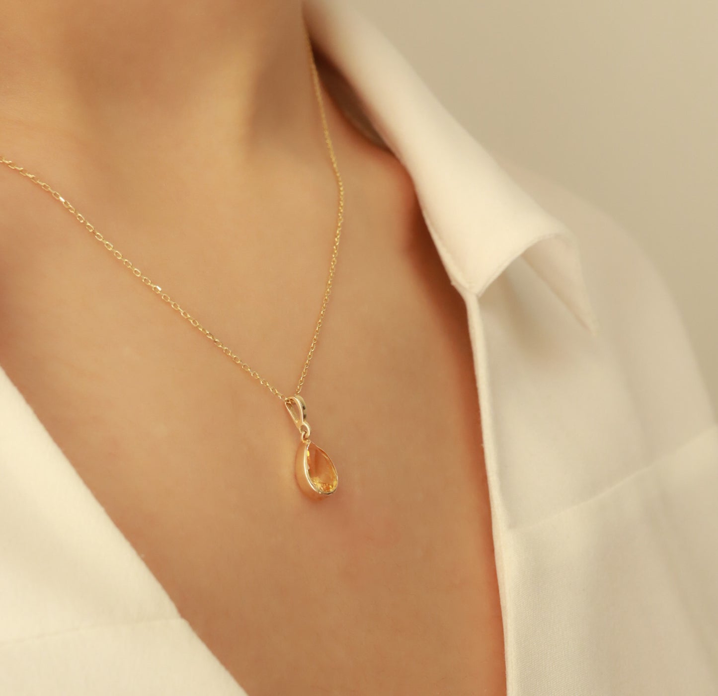 Doğum Ayı Taşı Citrine Damla Kolye (Kasım)