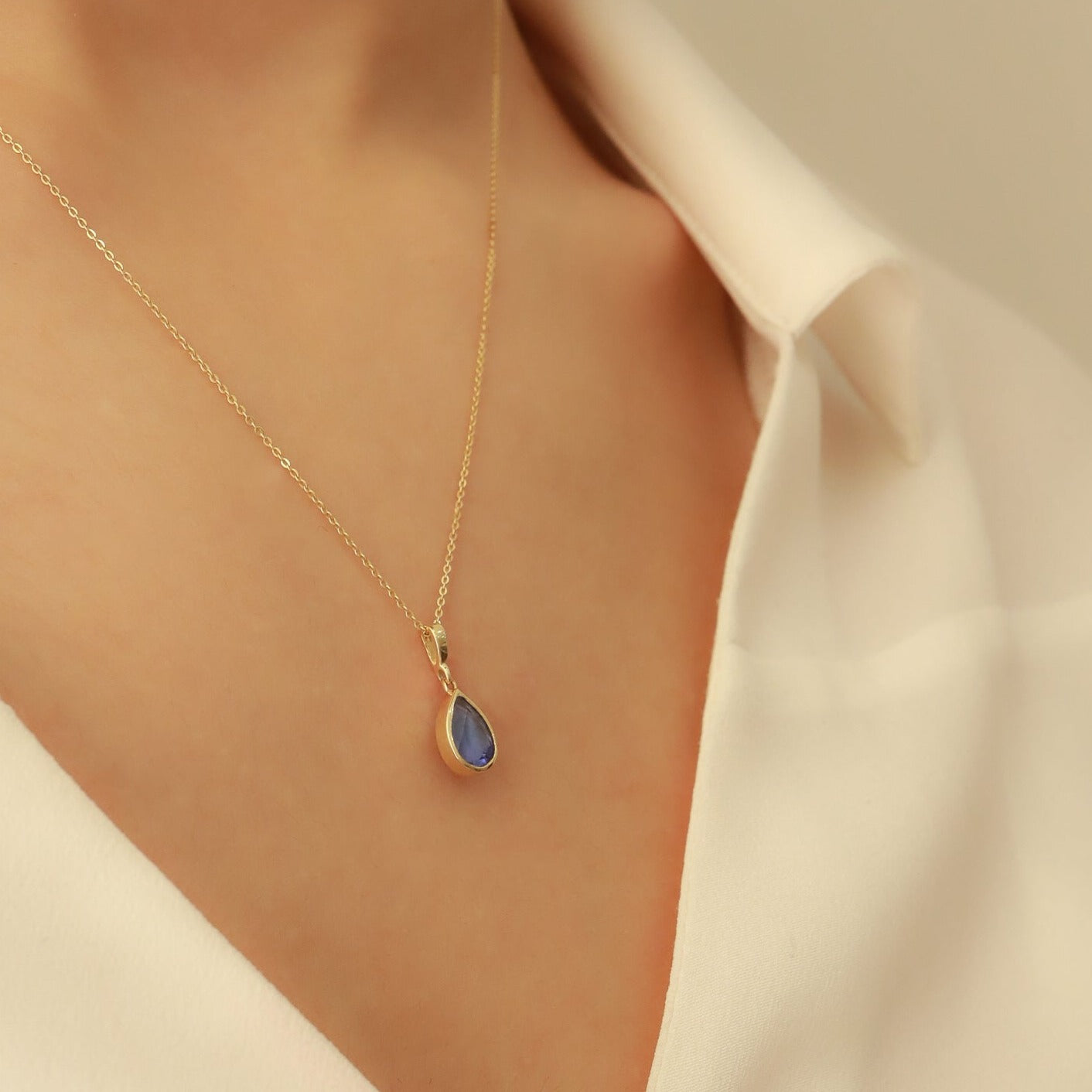 Doğum Ayı Taşı Tanzanit Damla Kolye (Aralık)