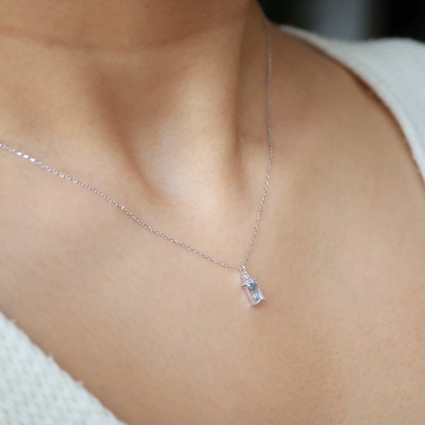 Baget Kesim Akuamarin & Pırlanta Kolye