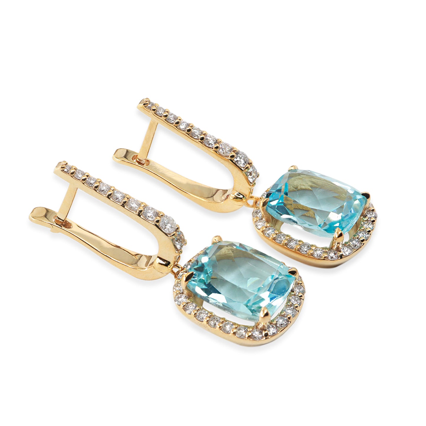 Cushion Kesim Mavi Topaz & Pırlanta Küpe