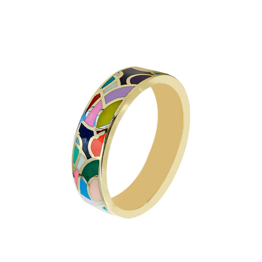Renkli Mineli Alyans Yüzük