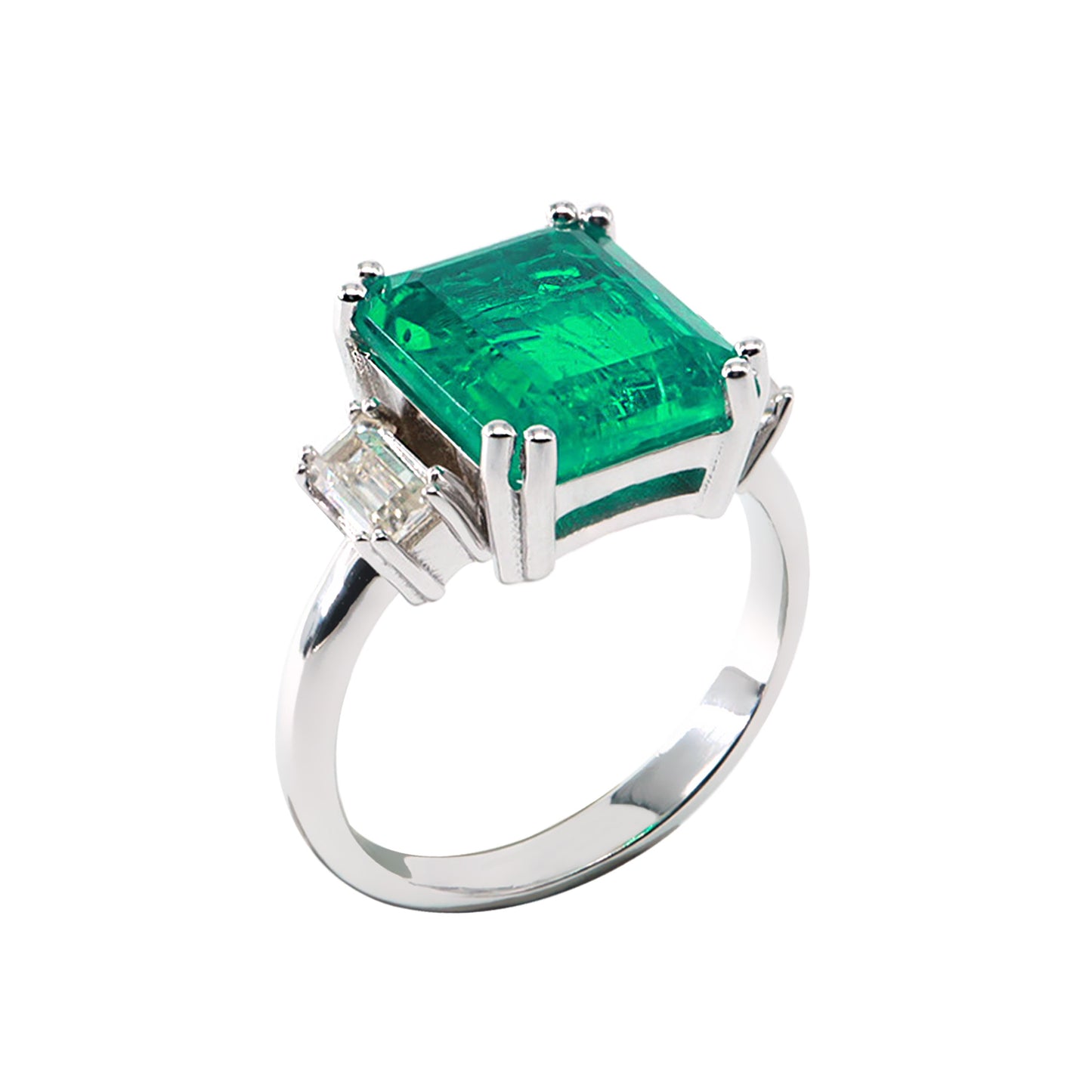 0,40ct Emerald Cut Baget Pırlantalı & Zümrüt Yüzük
