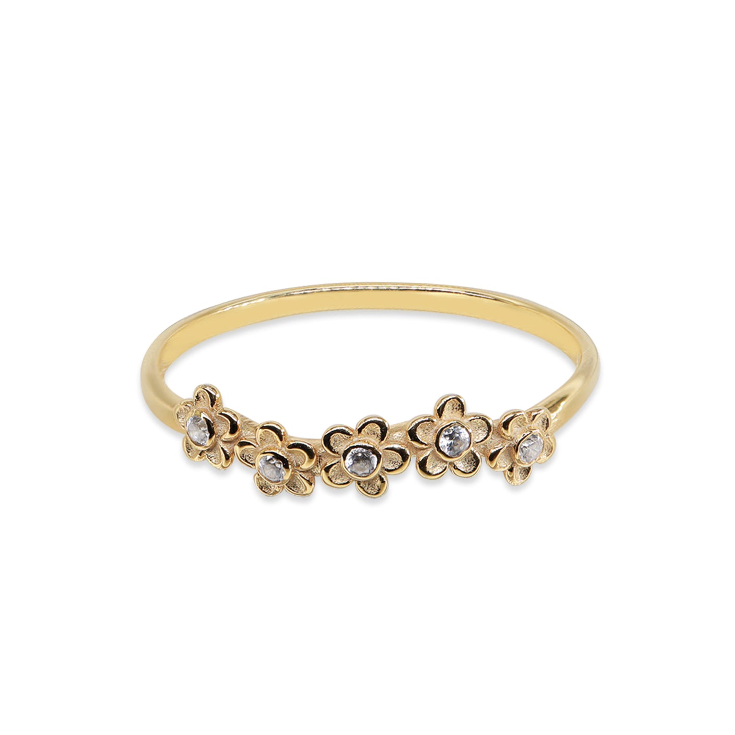 Pırlantalı Papatya Motifli Minimal Yüzük