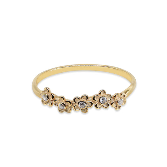 Pırlantalı Papatya Motifli Minimal Yüzük