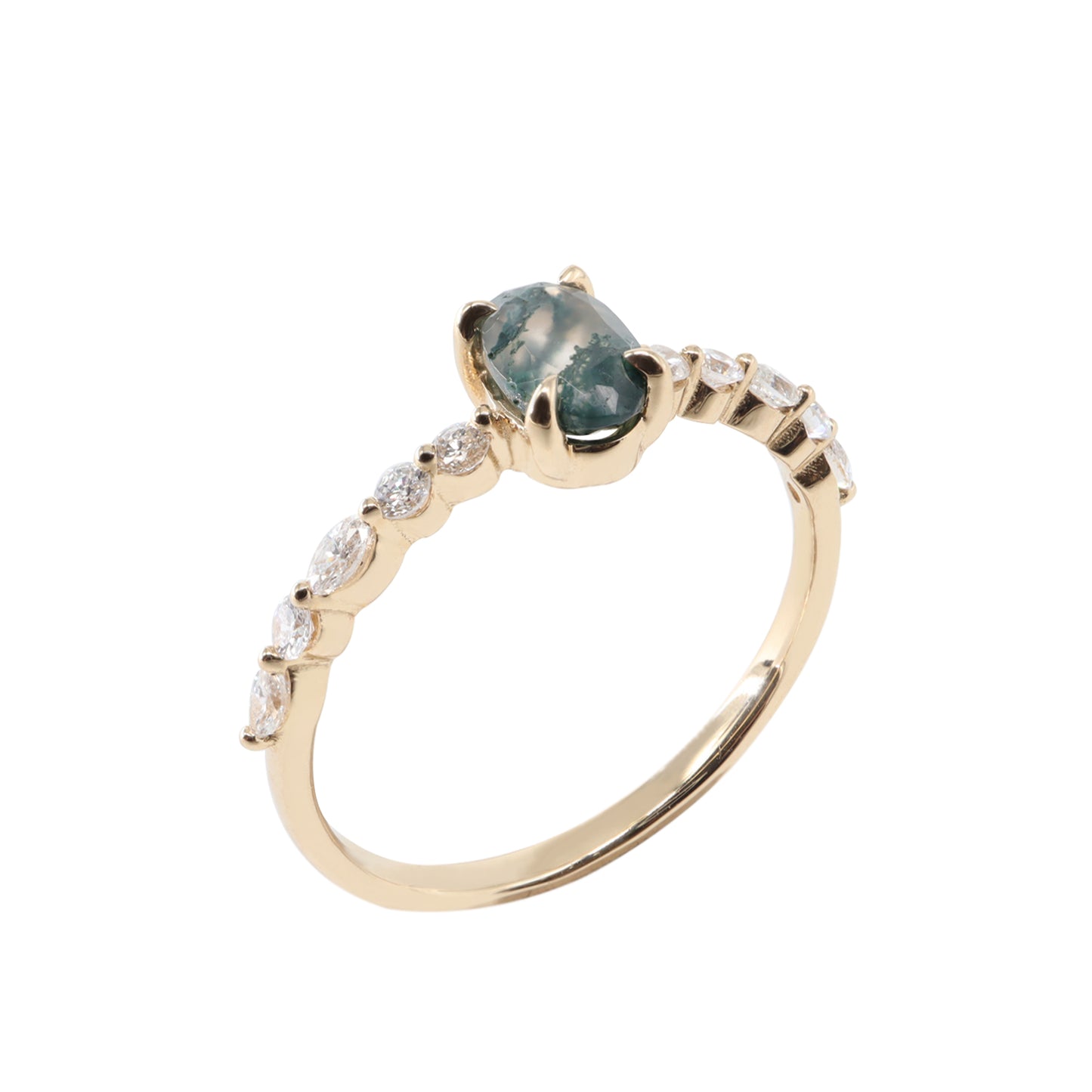 Oval Kesim Moss Agate & Pırlanta Yüzük