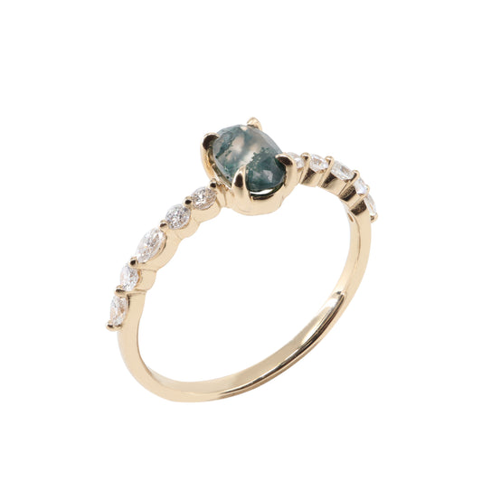 Oval Kesim Moss Agate & Pırlanta Yüzük