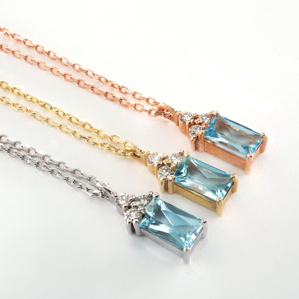 Baget Kesim Akuamarin & Pırlanta Kolye