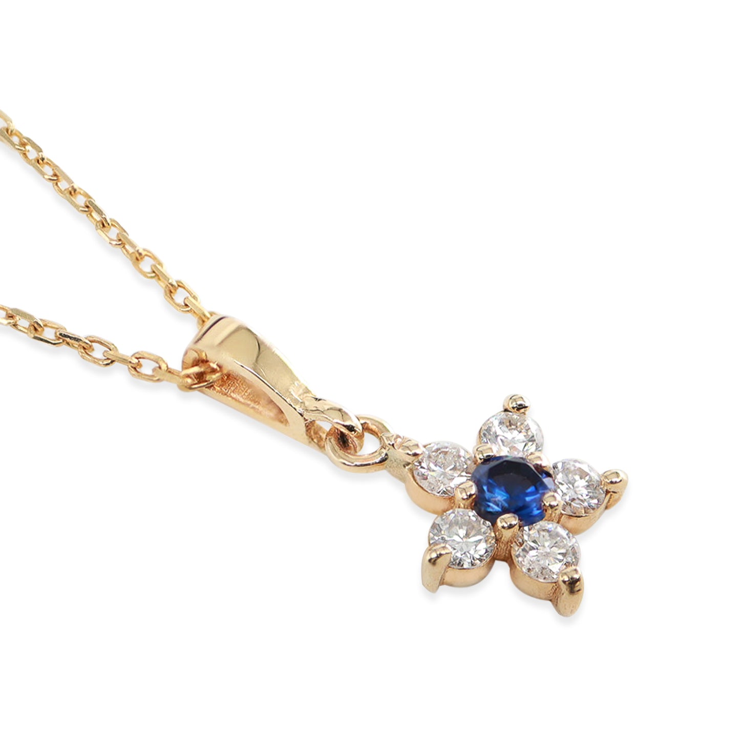 Papatya Model Safir & Pırlanta Minimal Kolye