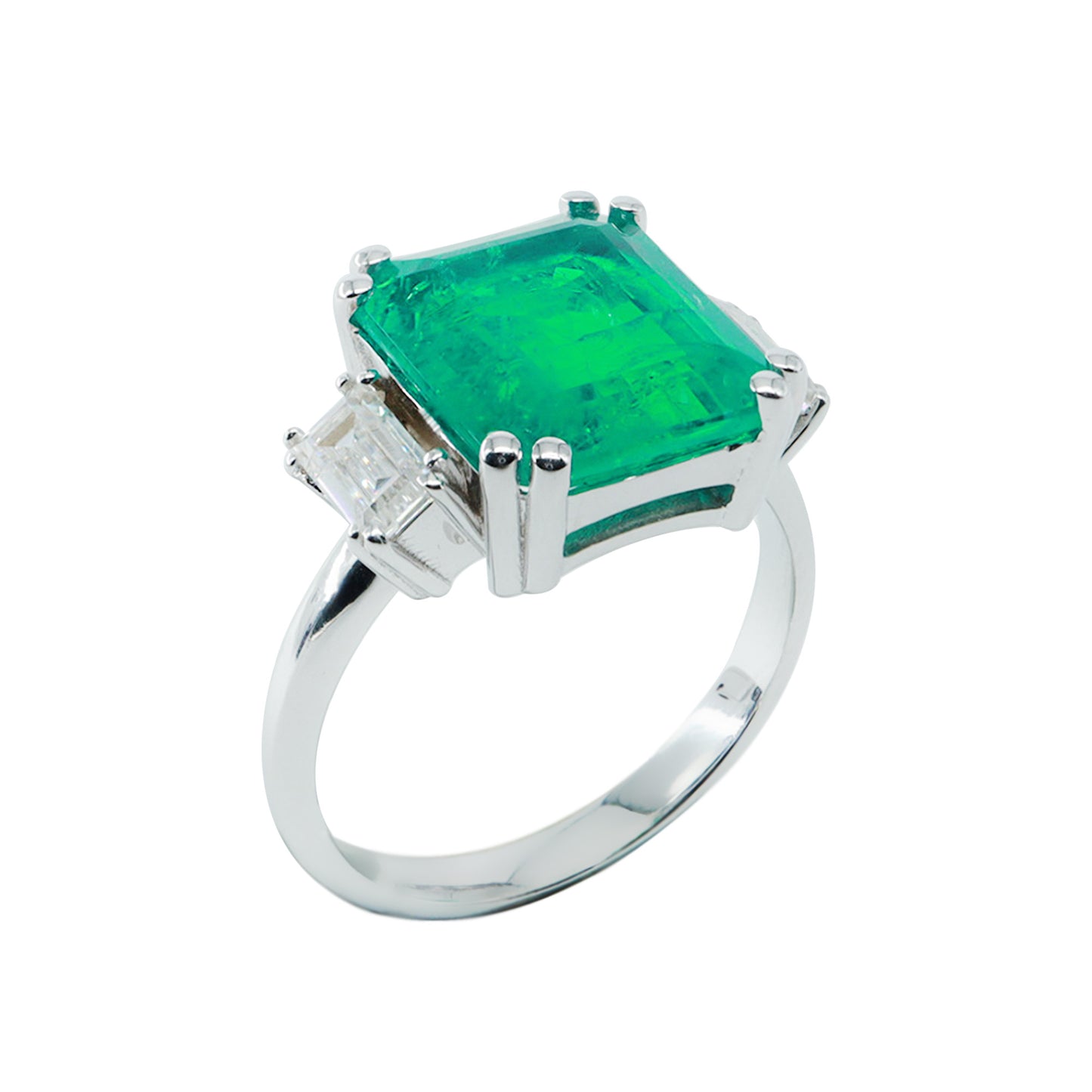 0,55ct Emerald Cut Baget Pırlantalı & Zümrüt Yüzük