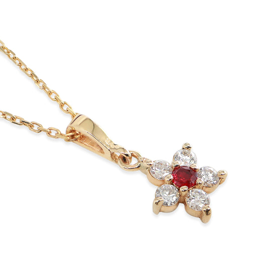 Papatya Model Yakut & Pırlanta Minimal Kolye