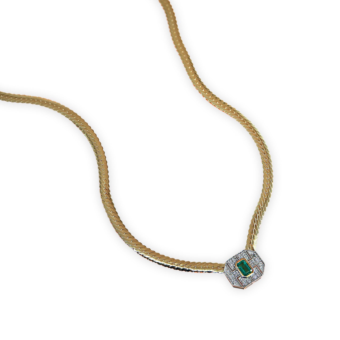 Balık Sırtı Zincirli Zümrüt & Pırlanta Baget Kolye