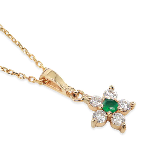 Papatya Model Zümrüt & Pırlanta Minimal Kolye